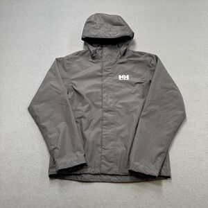 Helly Hansen Rain Jacket Men's Small Gray Helly Tech Mesh Hooded Windbreaker